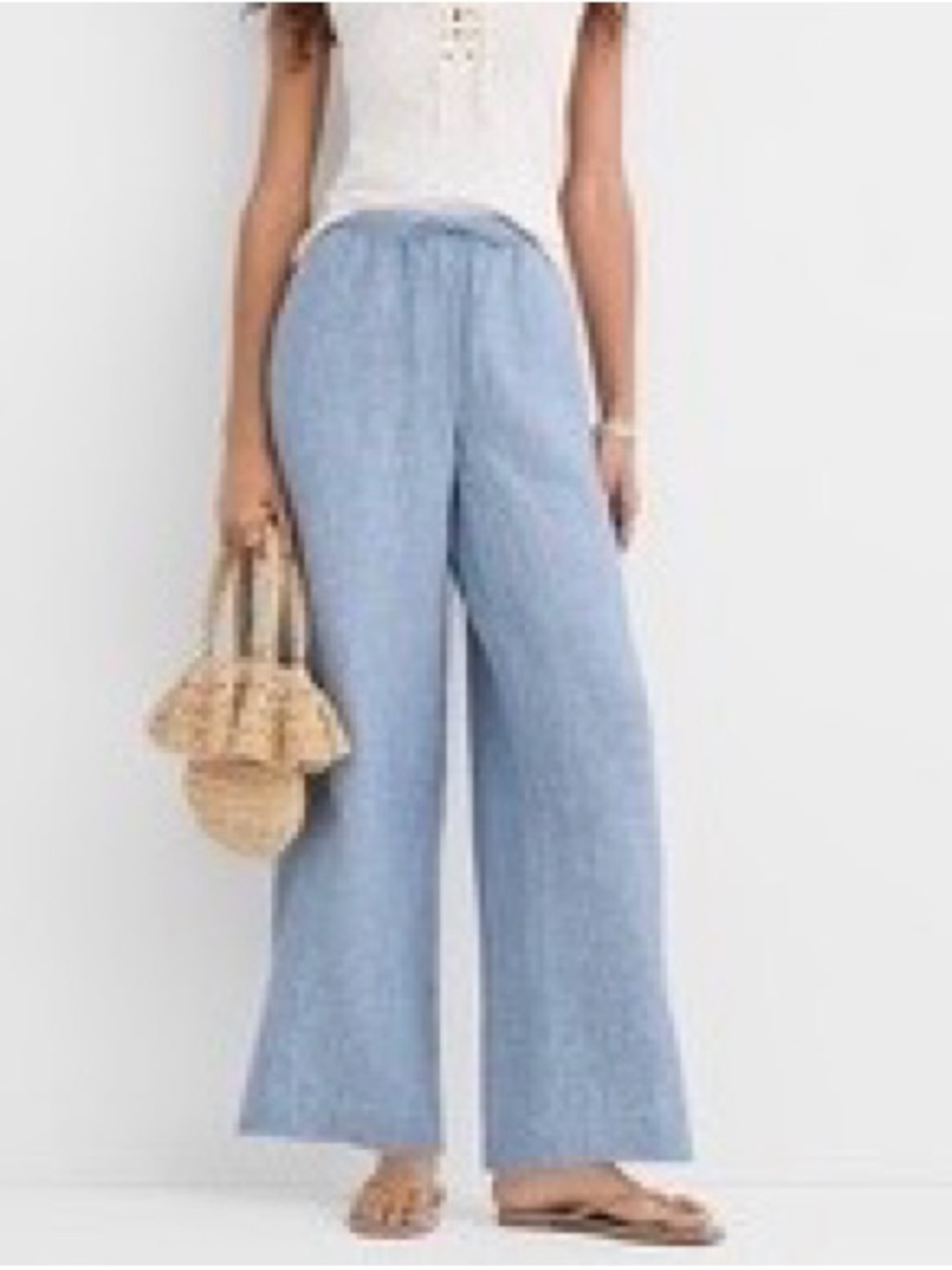 LOFT Light Blue Wide-Leg Linen-Blend Pants